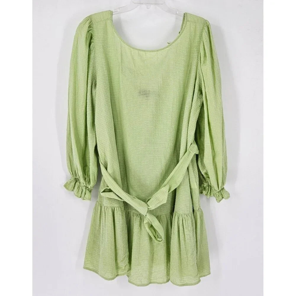 Eloquii Womens Sz 18 Lime Green Mini Dress Textured Front Tie Ruffle Hem